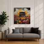 Kaaba Wall Art Floral Garden Framed Canvas Masjid al Haram Mecca Islamic Home Decor