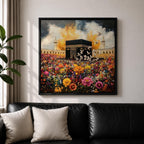 Kaaba Wall Art Floral Garden Framed Canvas Masjid al Haram Mecca Islamic Home Decor