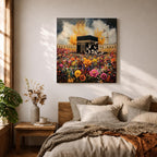 Kaaba Wall Art Floral Garden Framed Canvas Masjid al Haram Mecca Islamic Home Decor
