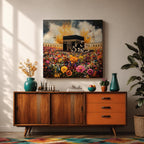 Kaaba Wall Art Floral Garden Framed Canvas Masjid al Haram Mecca Islamic Home Decor
