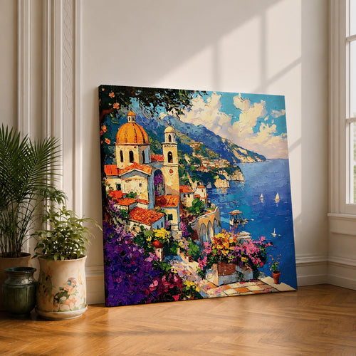 Amalfi Coast Wall Art Italian Riviera Framed Canvas Mediterranean Coastal Village Living Room Decor