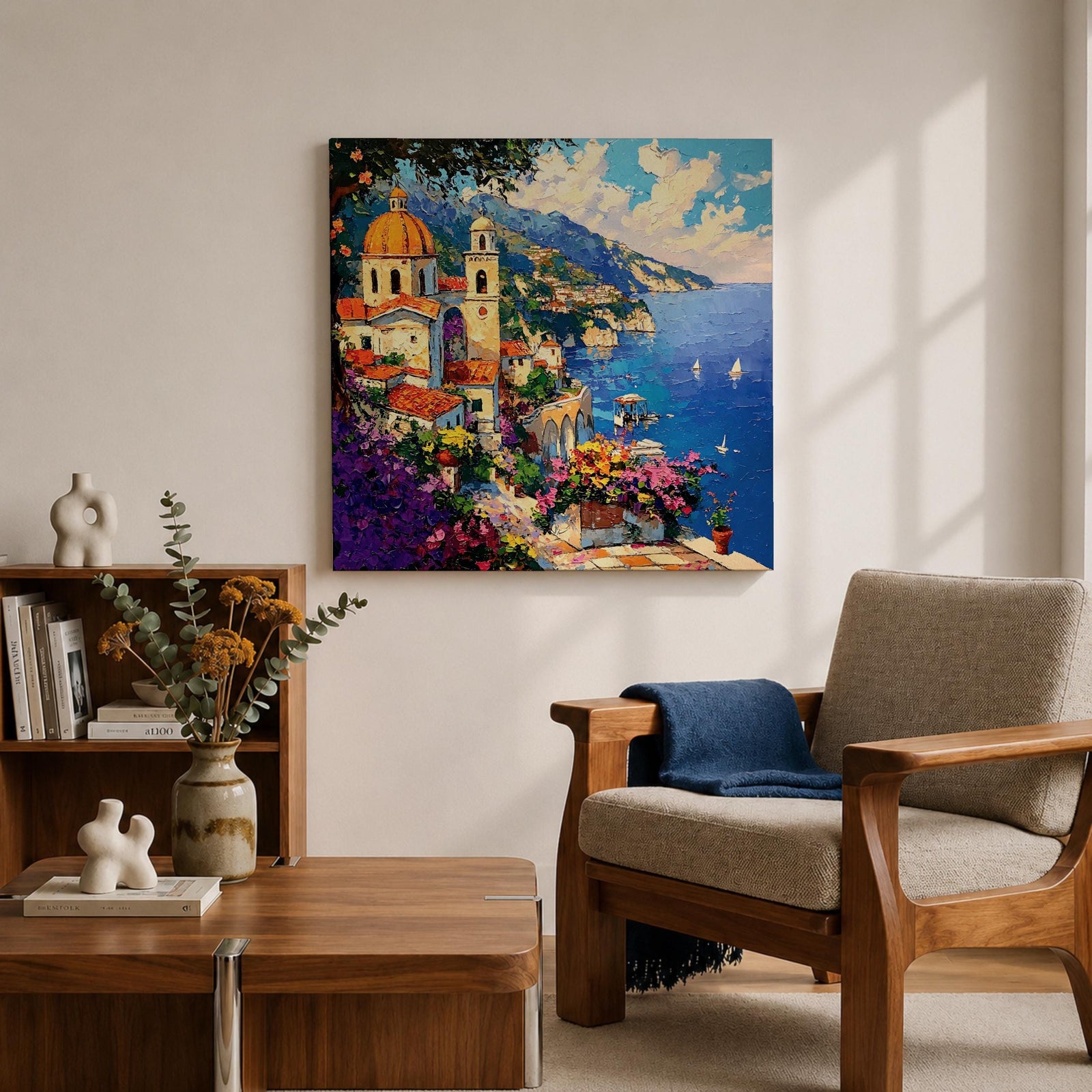 Amalfi Coast Wall Art Italian Riviera Framed Canvas Mediterranean Coastal Village Living Room Decor