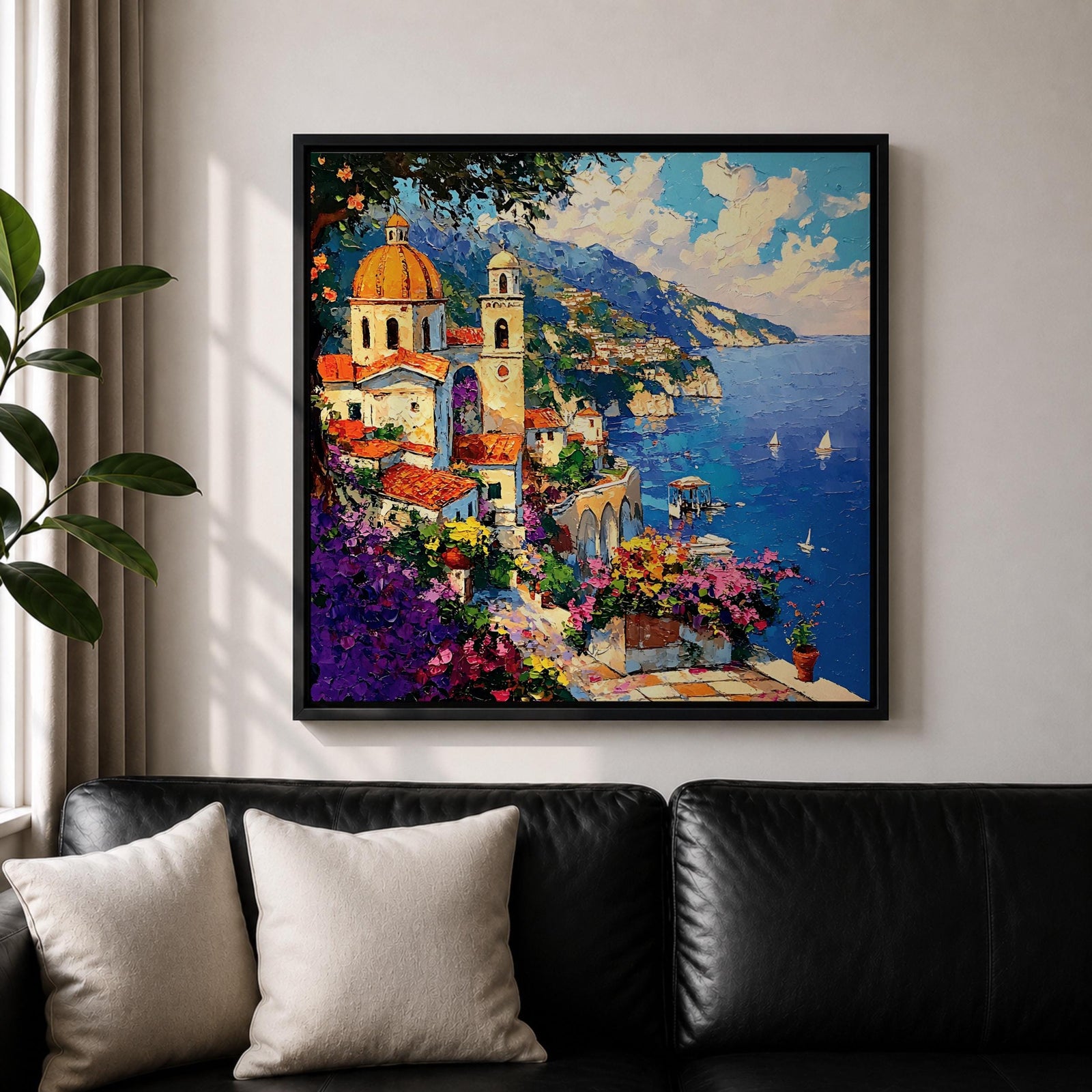 Amalfi Coast Wall Art Italian Riviera Framed Canvas Mediterranean Coastal Village Living Room Decor