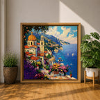 Amalfi Coast Wall Art Italian Riviera Framed Canvas Mediterranean Coastal Village Living Room Decor