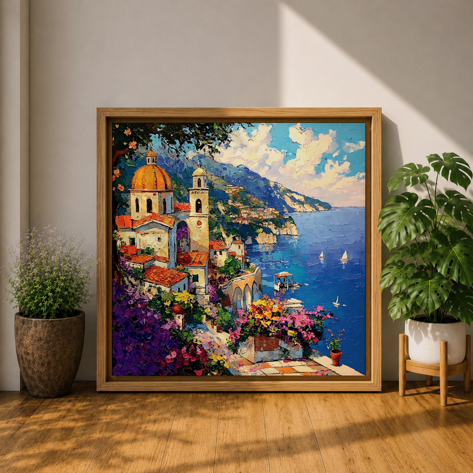 Amalfi Coast Wall Art Italian Riviera Framed Canvas Mediterranean Coastal Village Living Room Decor