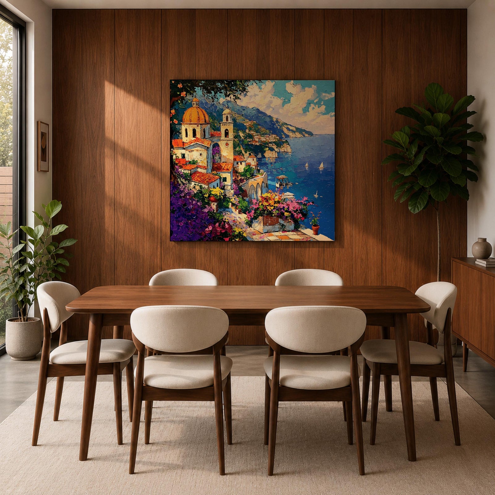 Amalfi Coast Wall Art Italian Riviera Framed Canvas Mediterranean Coastal Village Living Room Decor