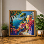Mediterranean Seaside Wall Art Coastal Village View Framed Canvas Italian Riviera Living Room Decor