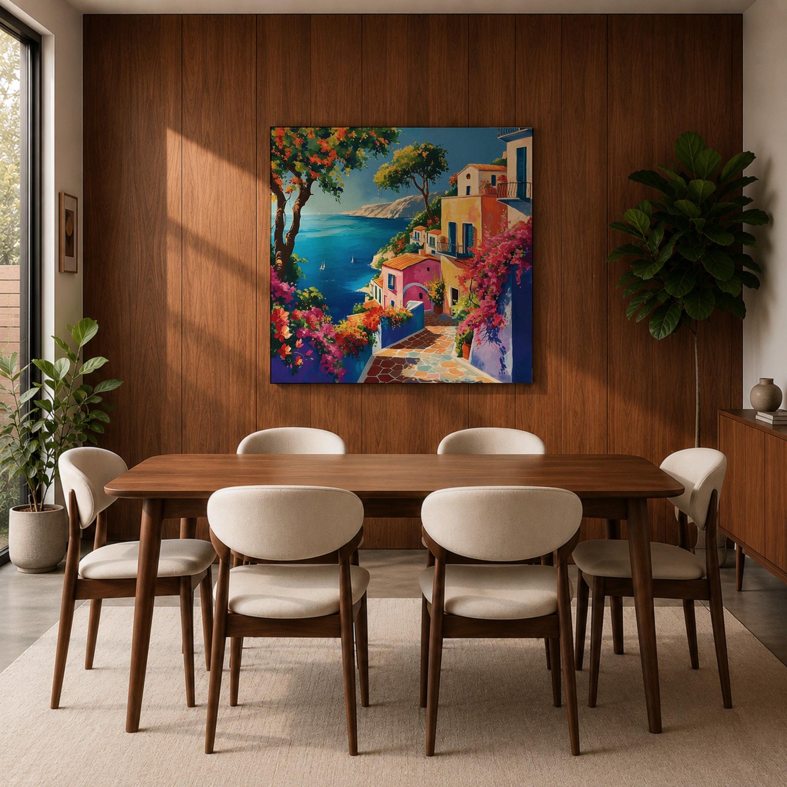 Mediterranean Seaside Wall Art Coastal Village View Framed Canvas Italian Riviera Living Room Decor