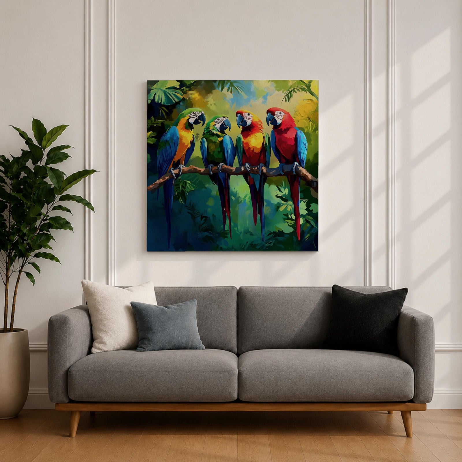 Parrot Wall Art Macaw Framed Canvas Tropical Bird Wildlife Exotic Boho Home Decor