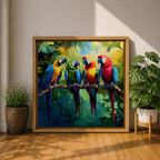 Parrot Wall Art Macaw Framed Canvas Tropical Bird Wildlife Exotic Boho Home Decor