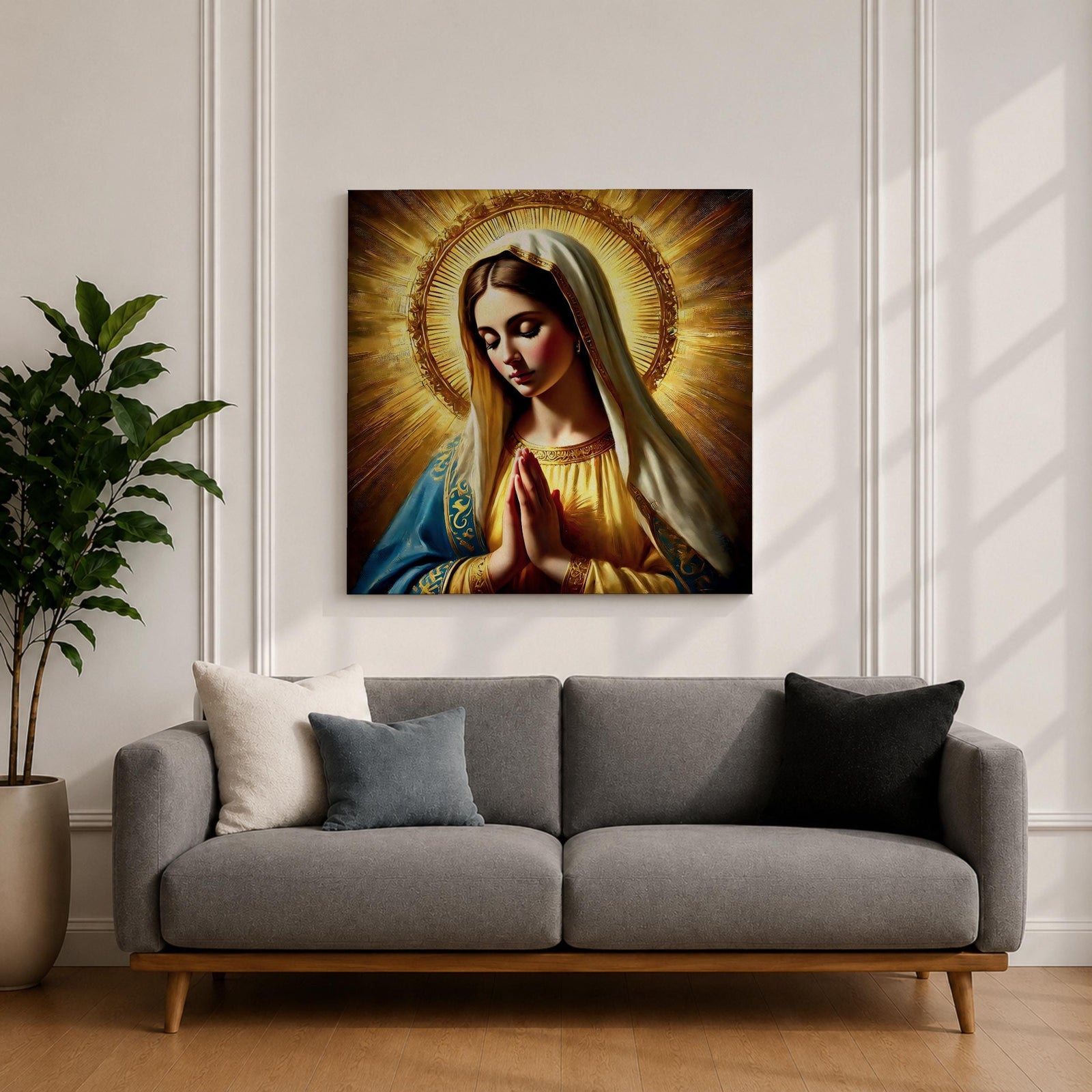 Blessed Virgin Mary Wall Art Madonna Framed Canvas Antique Catholic Sacred Home Decor