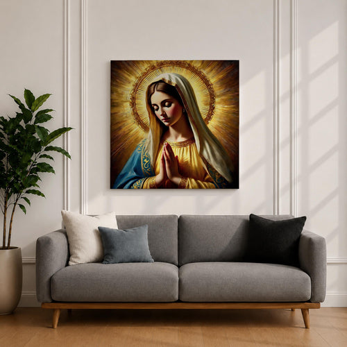 Blessed Virgin Mary Wall Art Madonna Framed Canvas Antique Catholic Sacred Home Decor