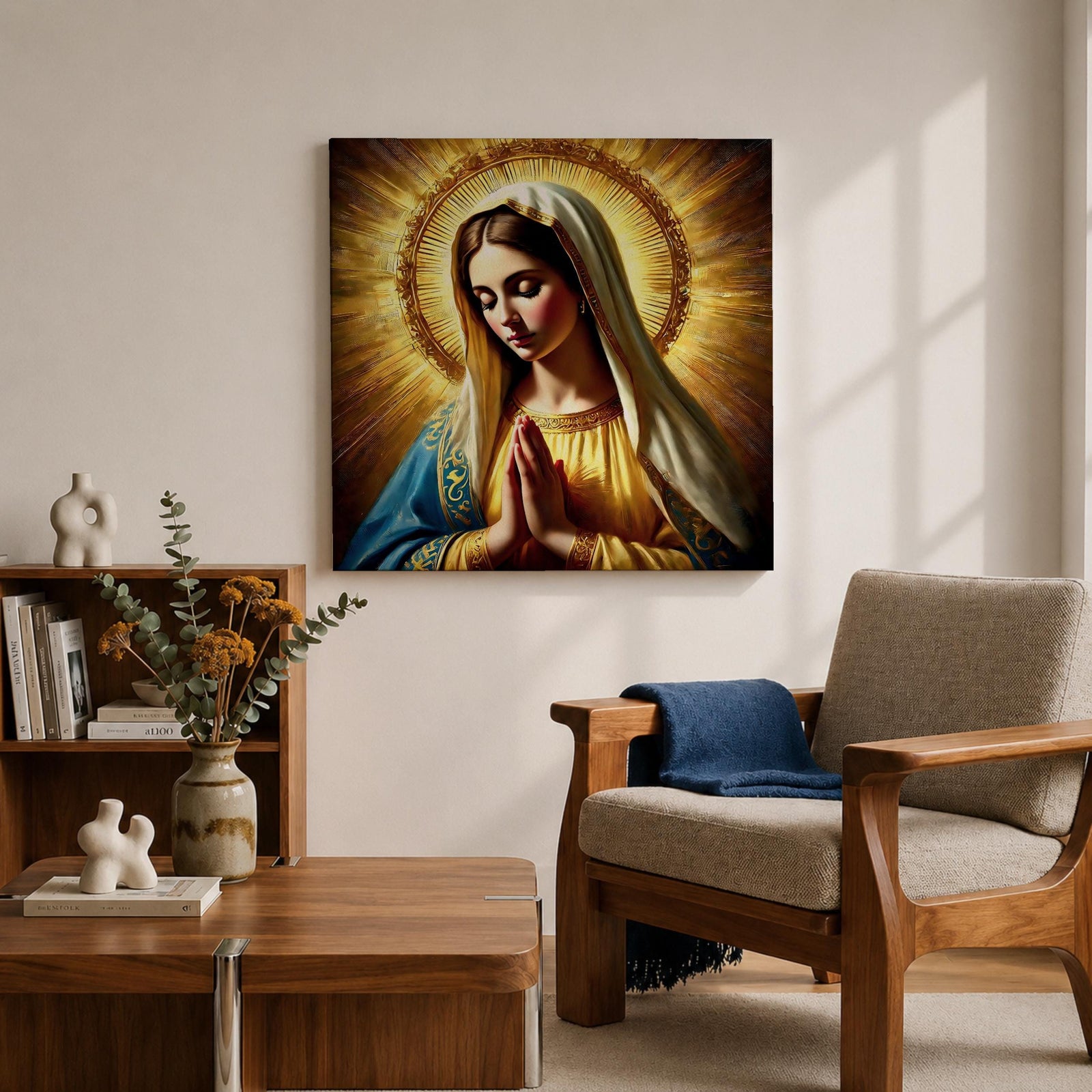Blessed Virgin Mary Wall Art Madonna Framed Canvas Antique Catholic Sacred Home Decor