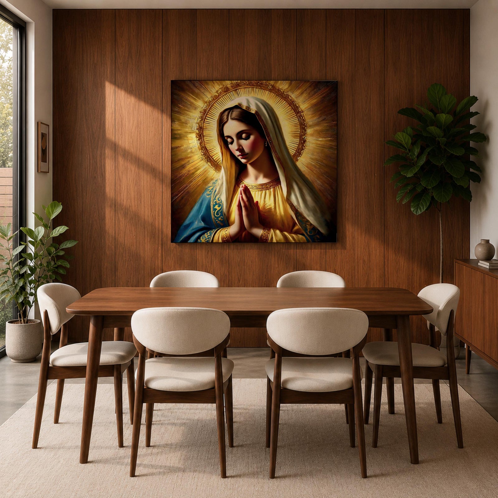 Blessed Virgin Mary Wall Art Madonna Framed Canvas Antique Catholic Sacred Home Decor