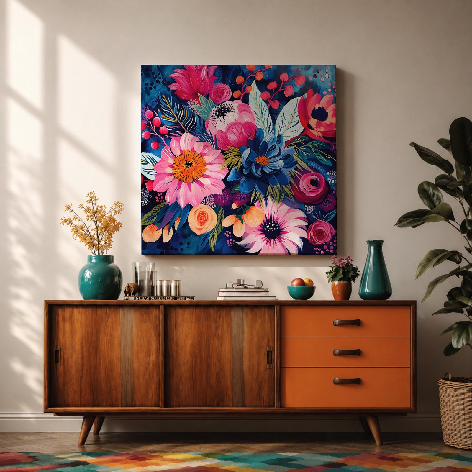 Floral Wall Art Flower Bouquet Framed Canvas Botanical Garden Boho Home Decor