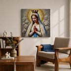 Our Lady of Fatima Wall Art Marian Apparition Framed Canvas Catholic Impasto Home Decor