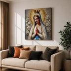 Our Lady of Fatima Wall Art Marian Apparition Framed Canvas Catholic Impasto Home Decor