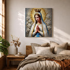 Our Lady of Fatima Wall Art Marian Apparition Framed Canvas Catholic Impasto Home Decor