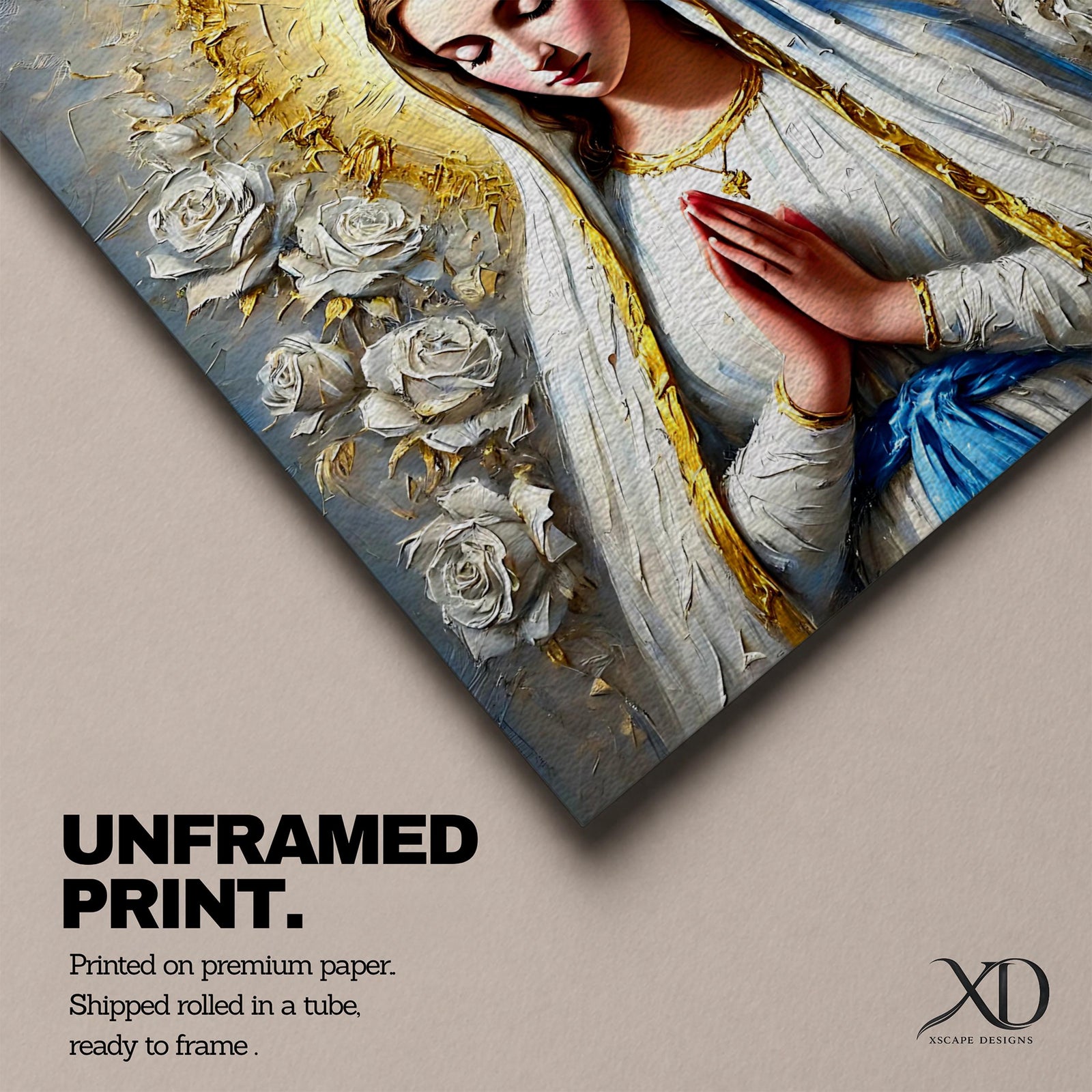 Our Lady of Fatima Wall Art Marian Apparition Framed Canvas Catholic Impasto Home Decor