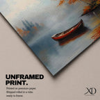 Rowboat Nature Wall Art Autumn Lake Forest Shore Landscape Gift Living Room Home Decor