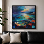 Fishing Boat Wall Art Coastal Seascape Framed Canvas Nautical Ocean Abstract Nature Home Decor