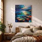 Fishing Boat Wall Art Coastal Seascape Framed Canvas Nautical Ocean Abstract Nature Home Decor
