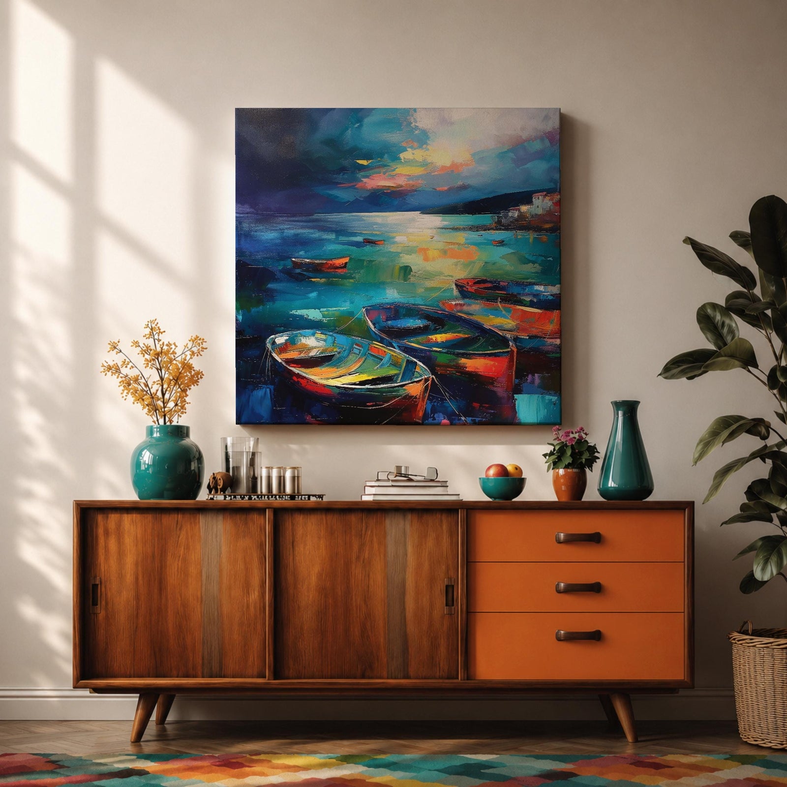 Fishing Boat Wall Art Coastal Seascape Framed Canvas Nautical Ocean Abstract Nature Home Decor