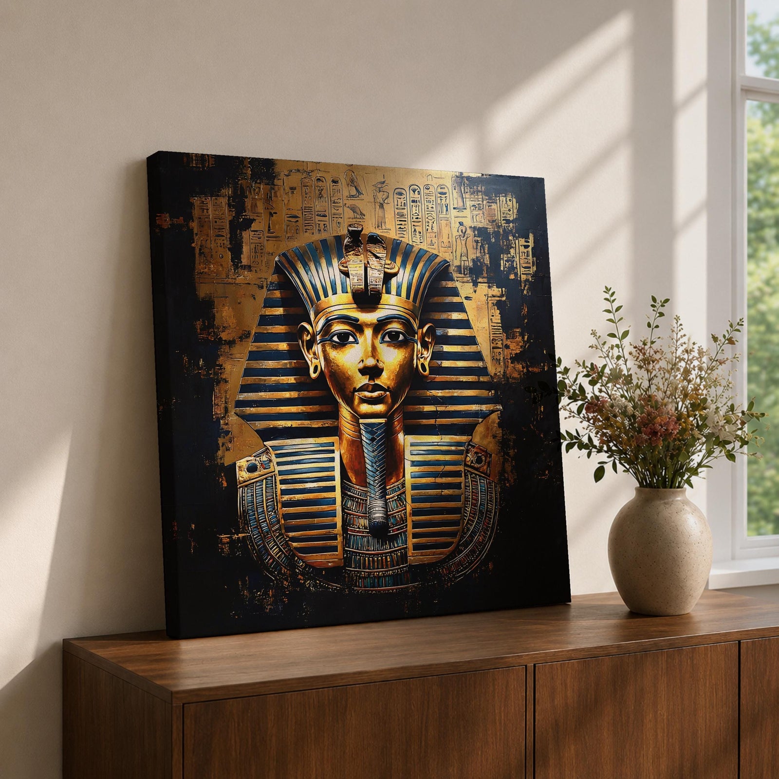 King Tut Wall Art Tutankhamun Pharaoh Framed Canvas Ancient Egyptian Egypt History Home Decor