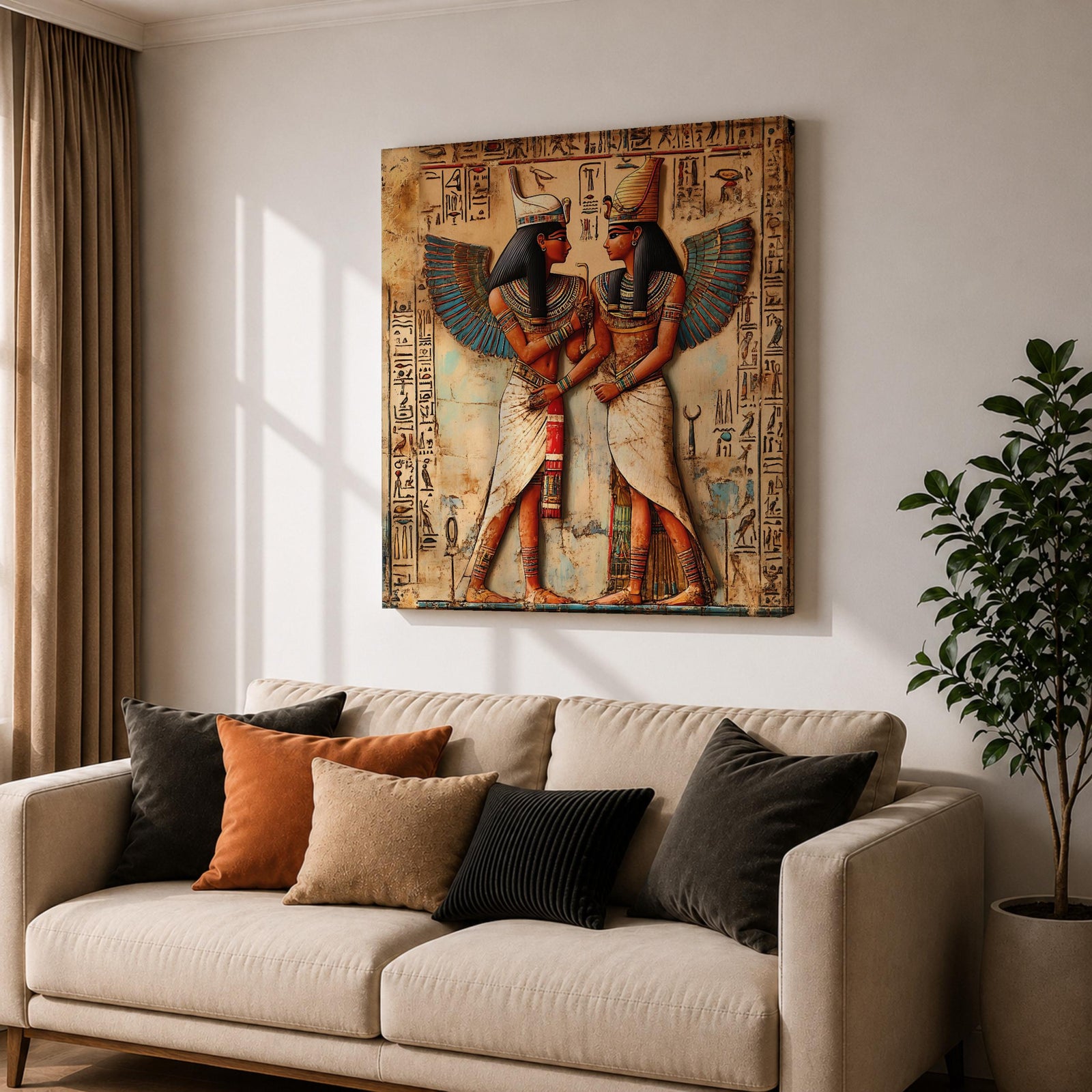 Isis Nephthys Wall Art Egyptian Goddesses Framed Canvas Ancient Egypt Mythology Temple Home Decor