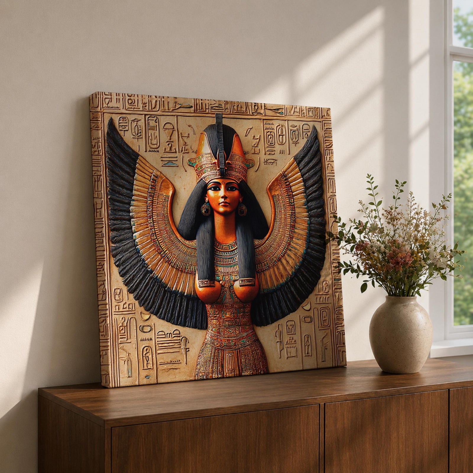 Isis Goddess Wall Art Egyptian Deity Framed Canvas Ancient Egypt Mythology Temple Home Decor