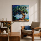 Tree of Life Wall Art Yggdrasil Framed Canvas Nature Symbol Impasto Rustic Home Decor