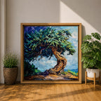 Tree of Life Wall Art Yggdrasil Framed Canvas Nature Symbol Impasto Rustic Home Decor