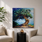 Tree of Life Wall Art Yggdrasil Framed Canvas Nature Symbol Impasto Rustic Home Decor