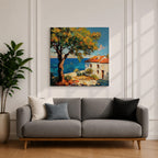 Mediterranean Seaside Wall Art Italian Coastal View Framed Canvas Ocean Landscape Living Room Decor