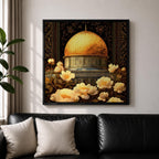 Dome of the Rock Wall Art Floral Framed Canvas Qubbat Sakhra Jerusalem Islamic Decor