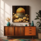 Dome of the Rock Wall Art Floral Framed Canvas Qubbat Sakhra Jerusalem Islamic Decor