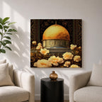 Dome of the Rock Wall Art Floral Framed Canvas Qubbat Sakhra Jerusalem Islamic Decor