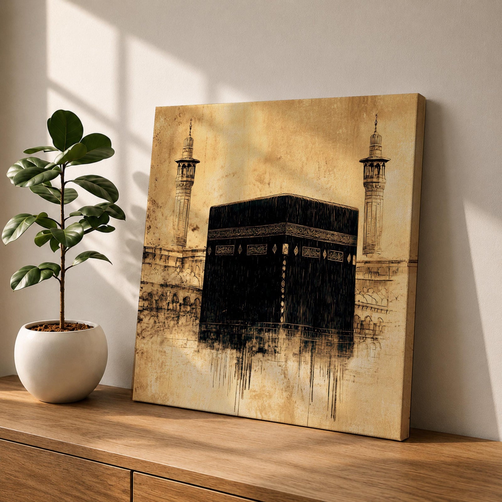 Kaaba Wall Art Pilgrims Tawaf Framed Canvas Masjid al Haram Vintage Islamic Home Decor