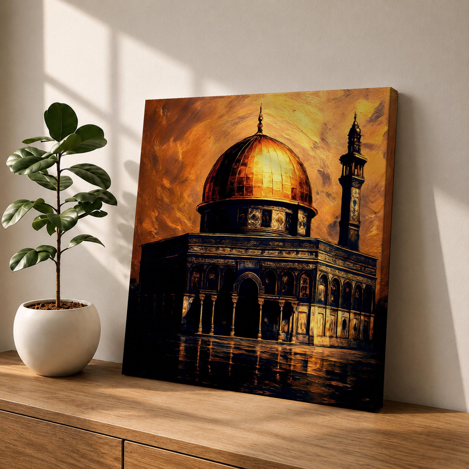 Dome of the Rock Wall Art Golden Mosque Framed Canvas Al Aqsa Islamic Decor
