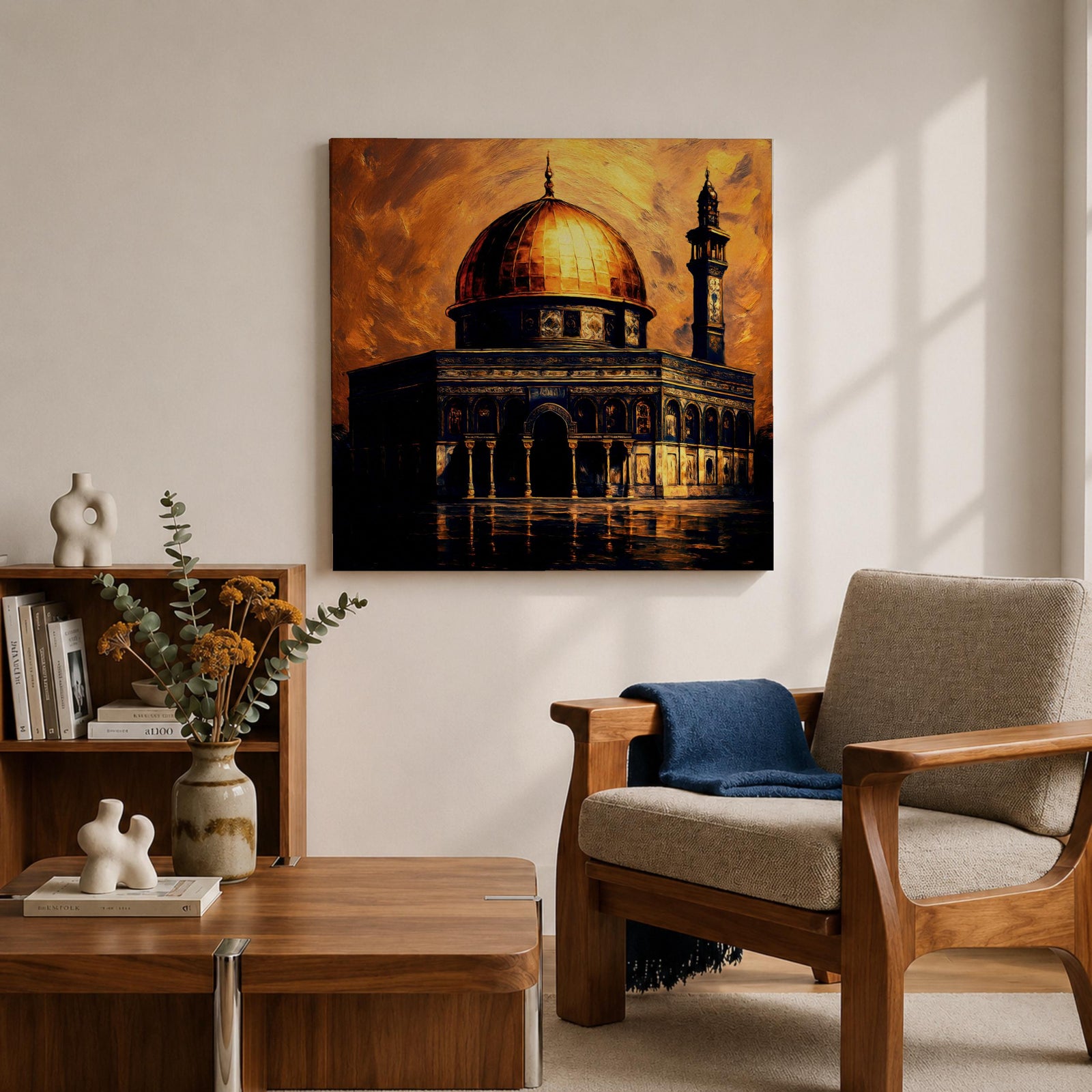 Dome of the Rock Wall Art Golden Mosque Framed Canvas Al Aqsa Islamic Decor