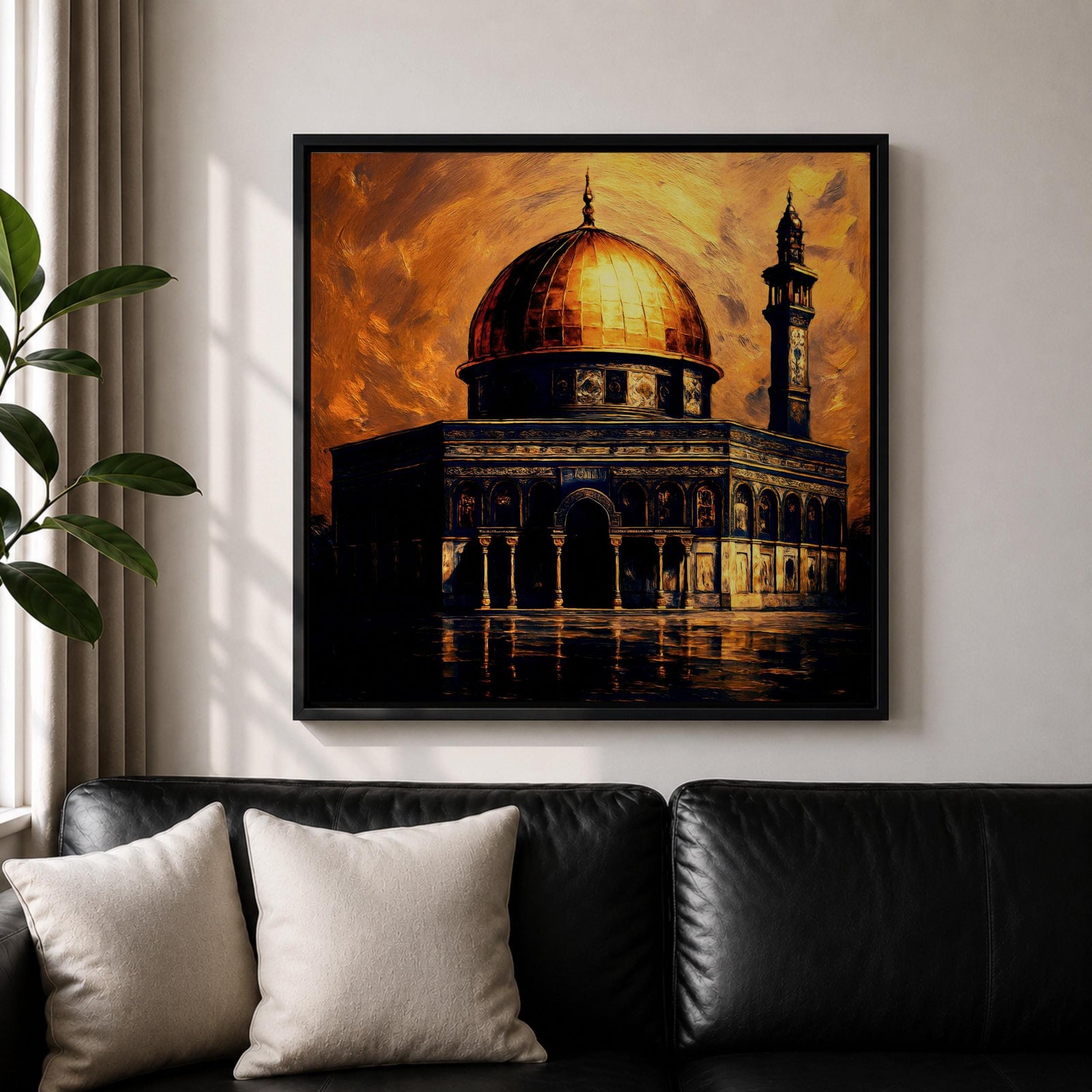 Dome of the Rock Wall Art Golden Mosque Framed Canvas Al Aqsa Islamic Decor