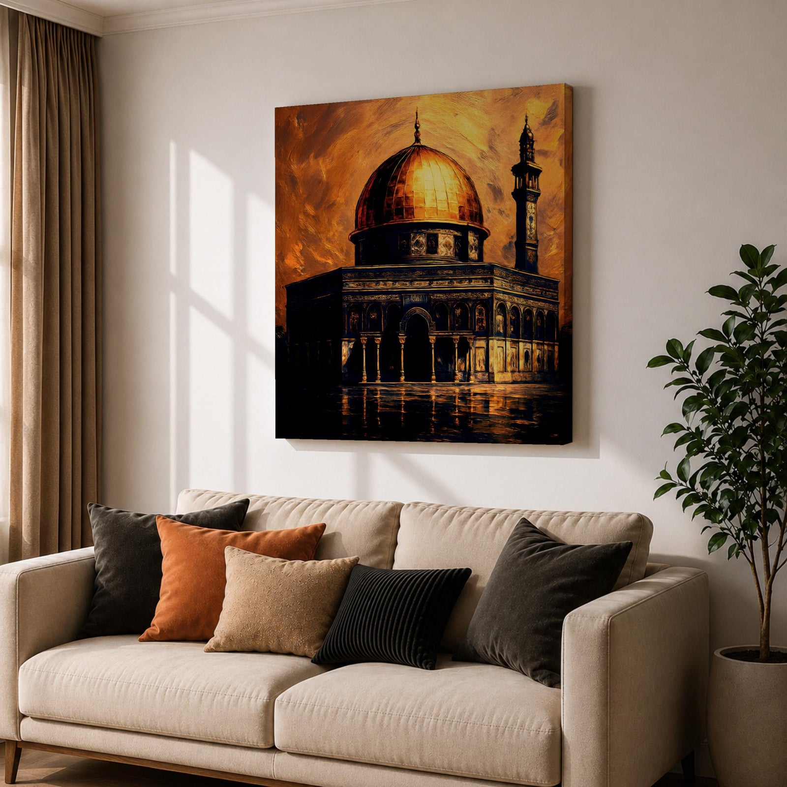 Dome of the Rock Wall Art Golden Mosque Framed Canvas Al Aqsa Islamic Decor
