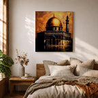 Dome of the Rock Wall Art Golden Mosque Framed Canvas Al Aqsa Islamic Decor
