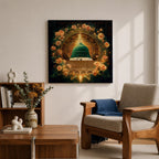 Green Dome Wall Art Floral Garden Framed Canvas Masjid Nabawi Medina Islamic Home Decor