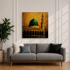 Green Dome Wall Art Prophet Mosque Framed Canvas Masjid Nabawi Medina Islamic Home Decor