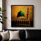 Green Dome Wall Art Prophet Mosque Framed Canvas Masjid Nabawi Medina Islamic Home Decor