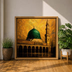 Green Dome Wall Art Prophet Mosque Framed Canvas Masjid Nabawi Medina Islamic Home Decor