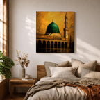 Green Dome Wall Art Prophet Mosque Framed Canvas Masjid Nabawi Medina Islamic Home Decor