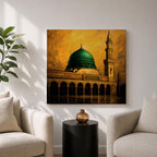 Green Dome Wall Art Prophet Mosque Framed Canvas Masjid Nabawi Medina Islamic Home Decor