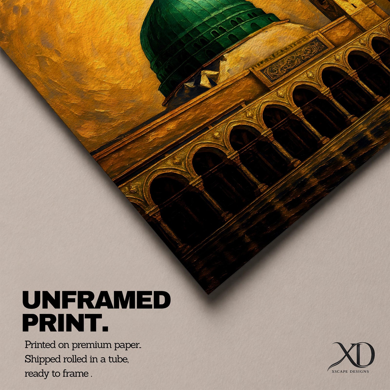 Green Dome Wall Art Prophet Mosque Framed Canvas Masjid Nabawi Medina Islamic Home Decor